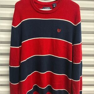 Chaps Men's Sweater in Red and Navy Stripes